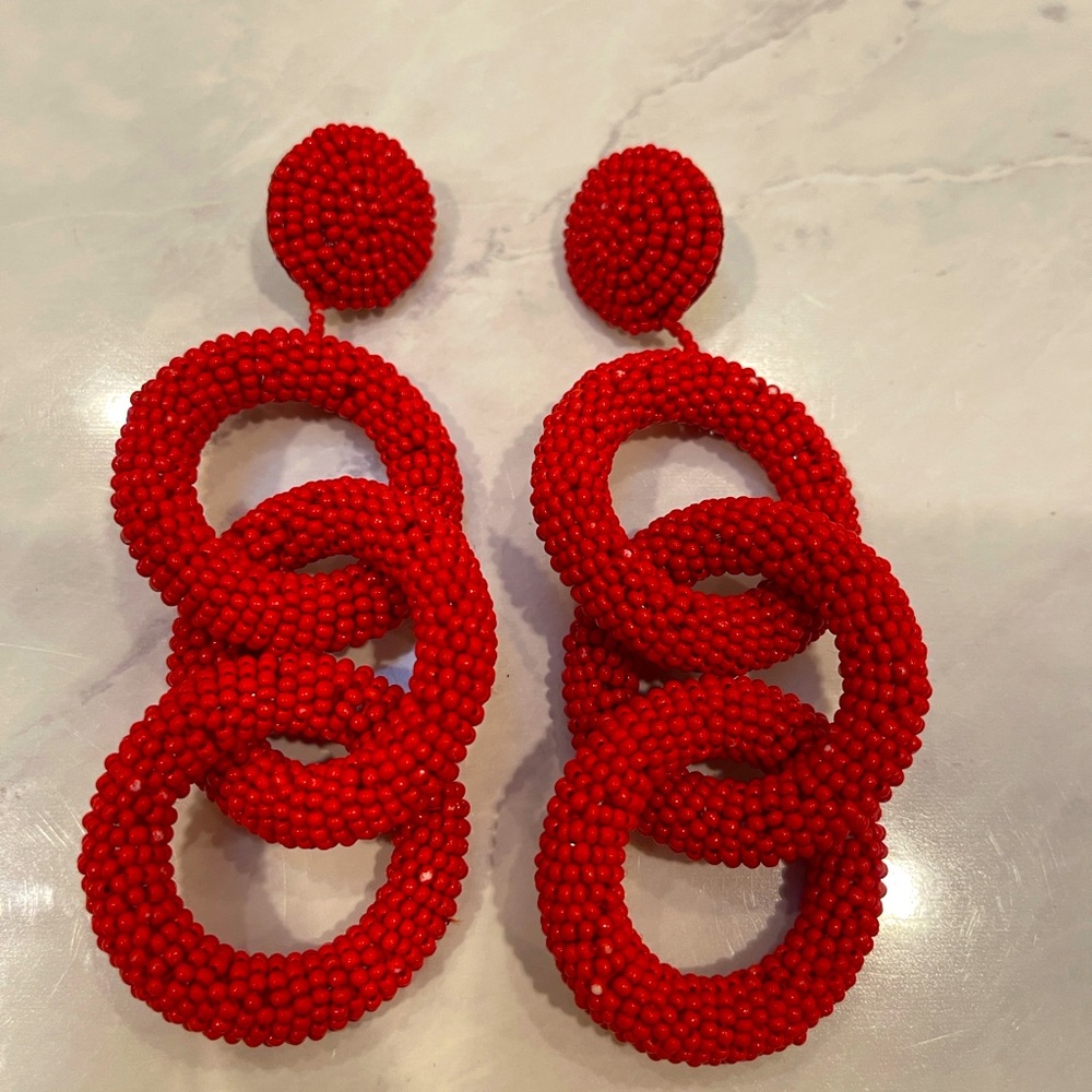 Tuckernuck / Kenneth Lane red large beaded statement earrings